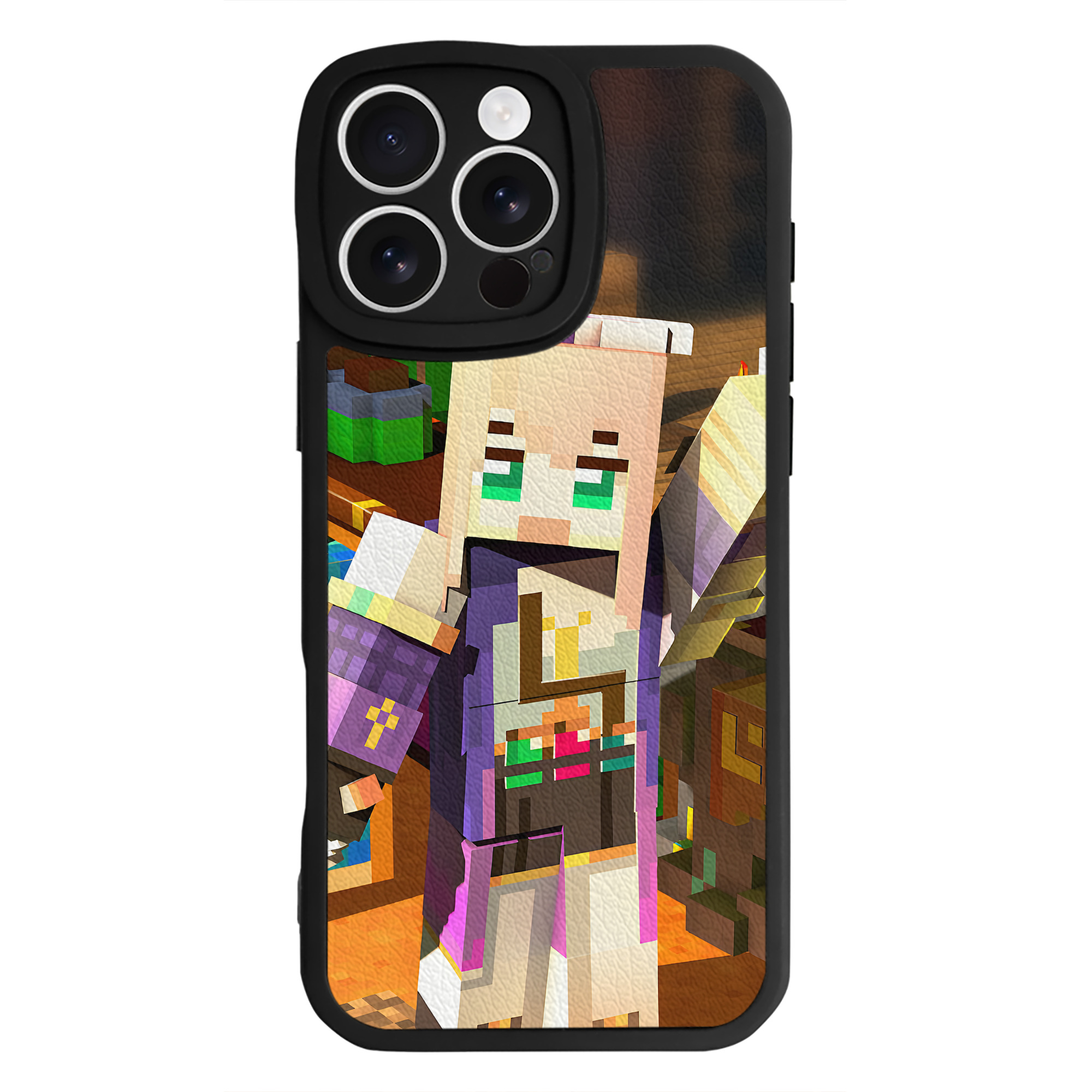 （画像用） マインクラフト ブロックの世界 Minecraft MC Block world 【iPhone 16シリーズ対応】シリコンスマホケース（レザー調） 材質：シリコン